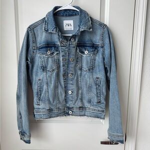 Zara Light Blue Distressed Denim Jacket